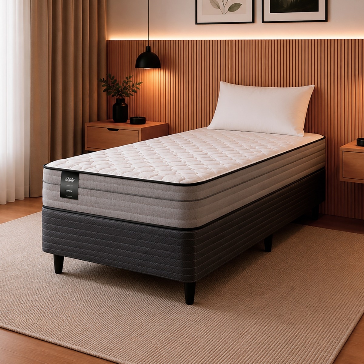Sommier 1 Plaza Resorte Bonnell Sealy Linen (080x190) + 1 Almohada