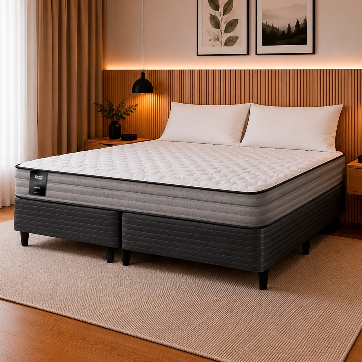 Sommier 2 Plazas y Media Resorte Bonnell Sealy Linen (160x200) + 2 Almohadas