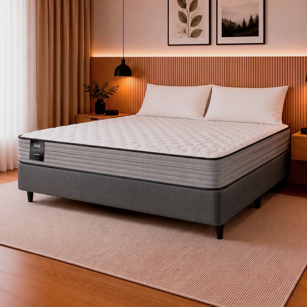 Sommier 2 Plazas Resorte Bonnell Sealy Linen (140x190) + 2 Almohadas