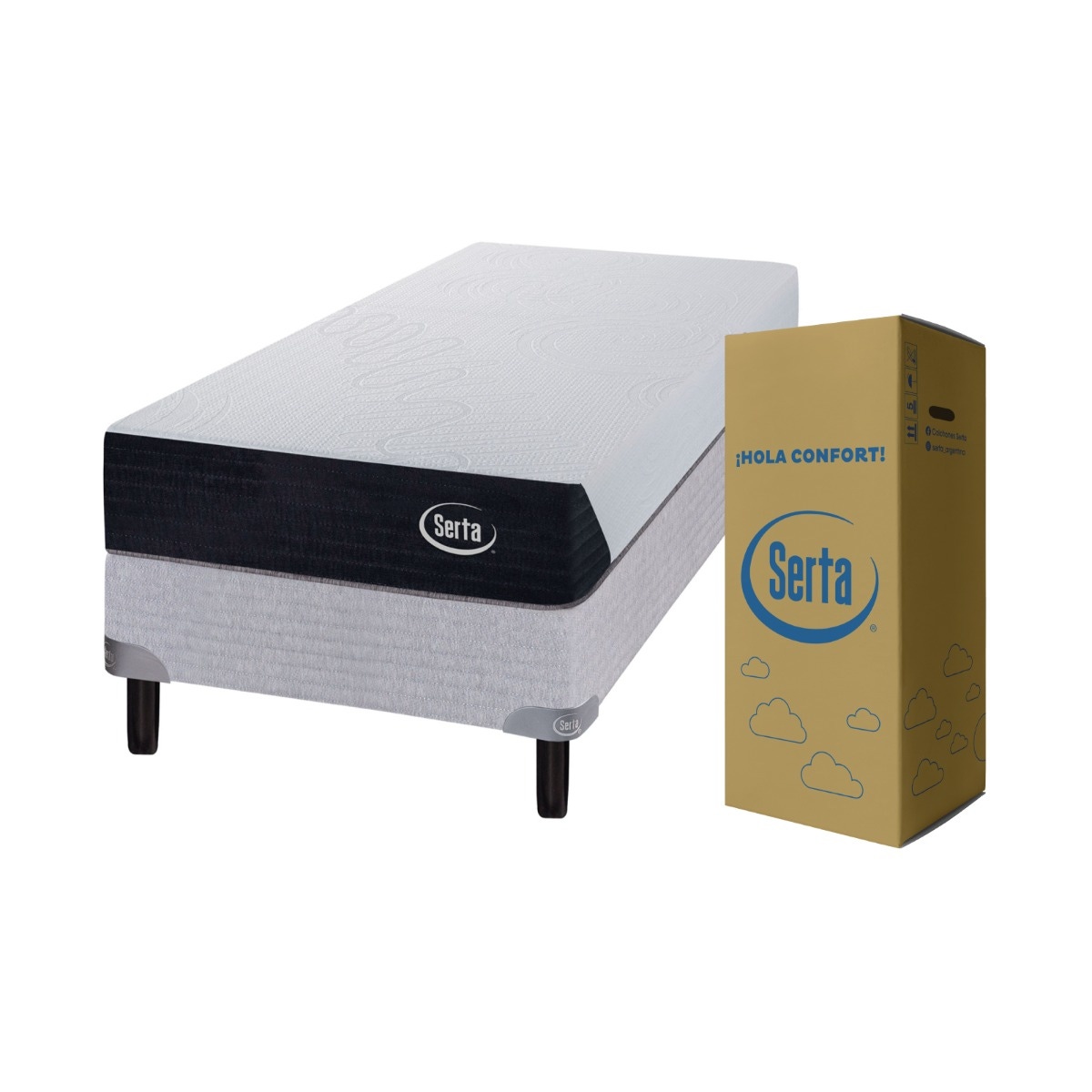 Sommier y colch n en caja 1 plaza 80x190x20 Serta Box One Espuma
